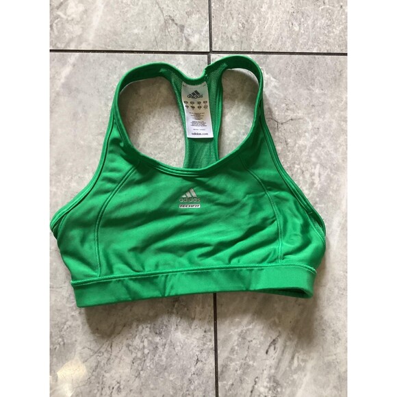Adidas Sports Bra Womens Large Green ClimaCool Techfit Racerback Running Gym - Picture 1 of 4